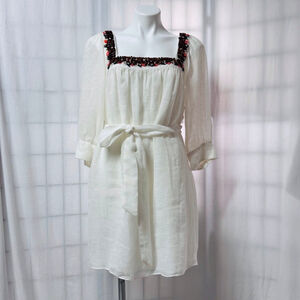 Milly New York Beaded Linen Dress White Oyster Size 6 NWT